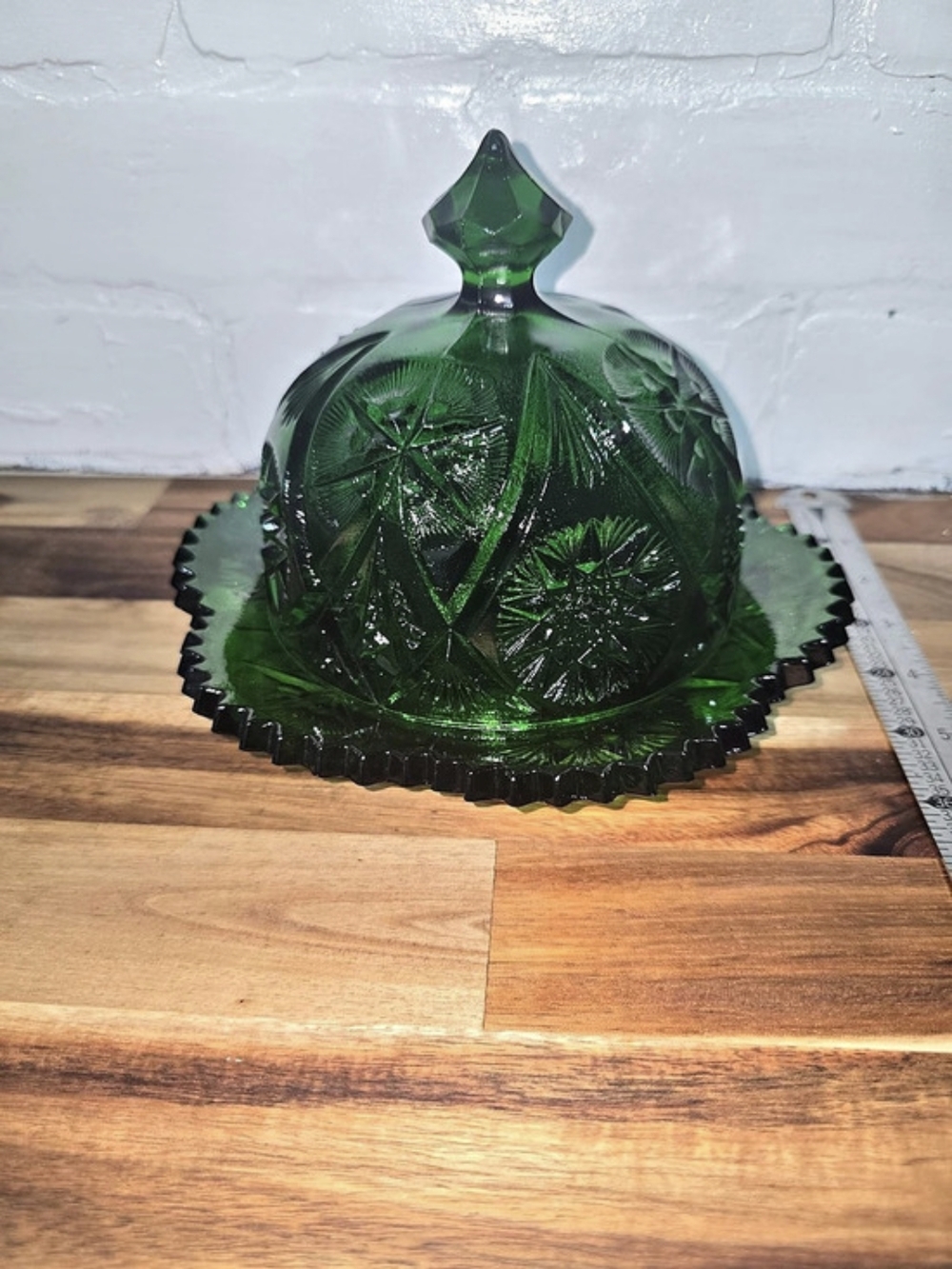 Vintage Kimple Green Glass Butter/cheese Dish
